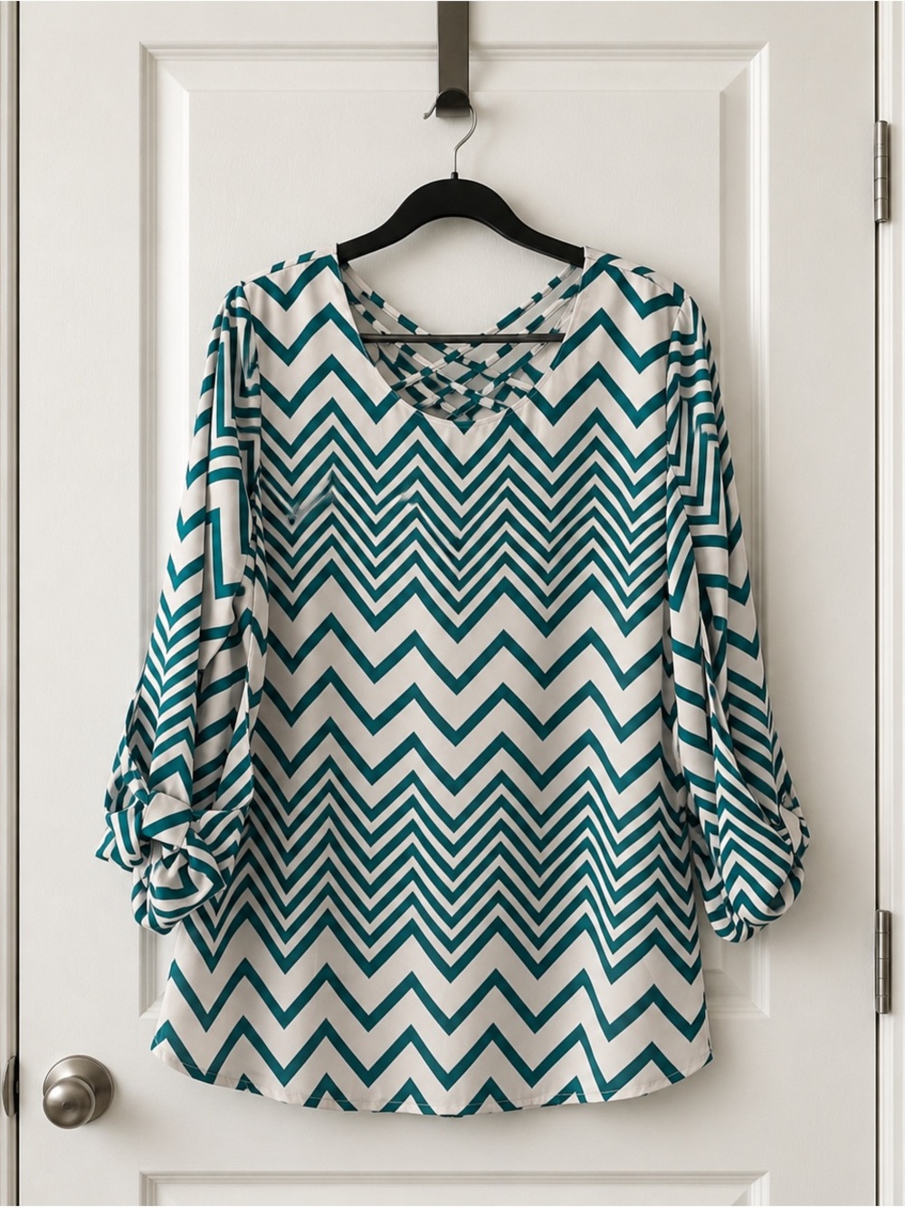 Takara Green and White Chevron Tunic Top